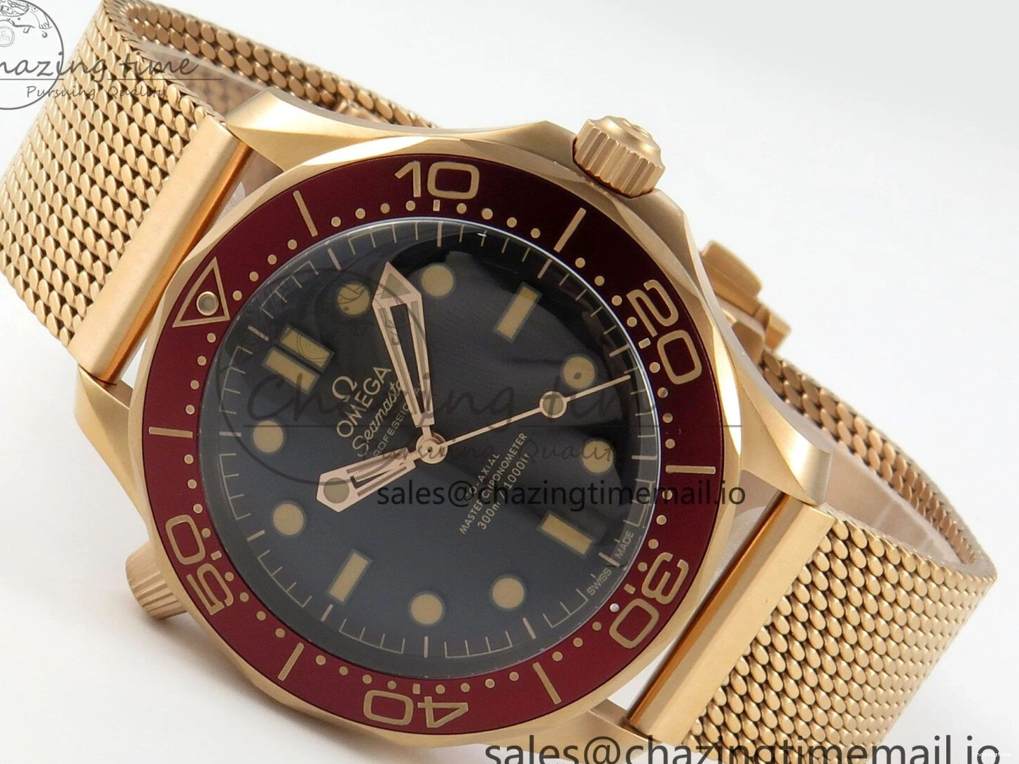 0510 Stylish Seamaster 300M Diver Rose Gold VSF 1:1 Best Edition Black Dial on Mesh Bracelet A 7662